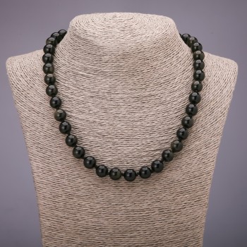 Halskette aus natürlichem Sonnen-Obsidian, glatte Kugeln, Durchmesser 10 mm, Länge 48 cm