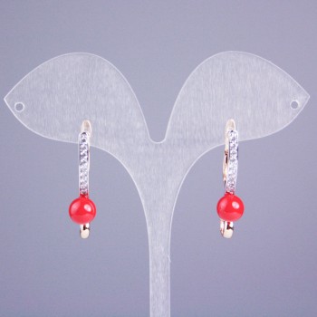 Ohrringe Xuping 18K-Vergoldung mit weißen Strasssteinen und roter Perle, Durchmesser 30 x 8 mm+