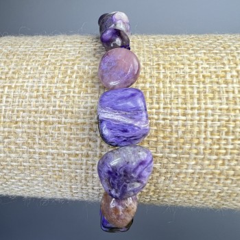 Armband aus Charoit, natürlicher Stein, große Rondellen, Durchmesser ca. 9×12 mm, Länge ca. 18 cm (Elastikband)