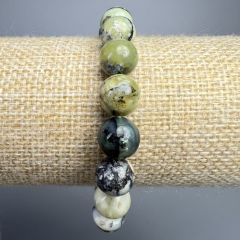 Armband aus grünem Opal, natürlicher Stein, glatte Kugeln, Durchmesser ca. 10 mm, Länge ca. 18 cm (Elastik)